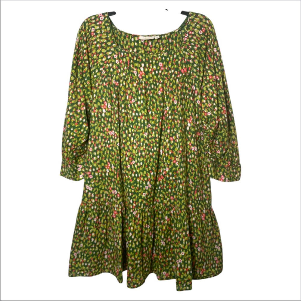 Happy x Nature women’s Kate Hudson  Green Floral Ruffle cottage Dress Size Large